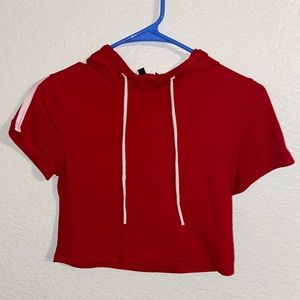 red crop with hoodie